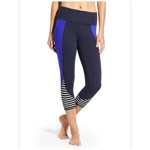 Athleta High Rise Flow Stripe Chaturanga Capri, Black SIZE M       #228129 E1128